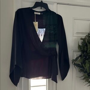 Ramy Brook Elegant Black Wrap Blouse Size XXs NWT